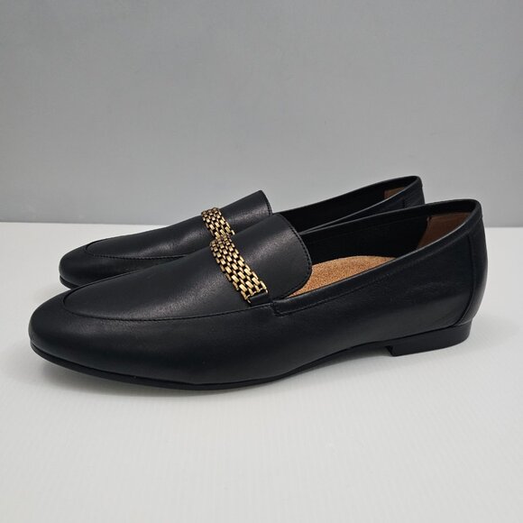 Vionic Shoes - Vionic Charlotte Flat Loafer Womens 9.5 Black Leather Gold Chain Comfort Work